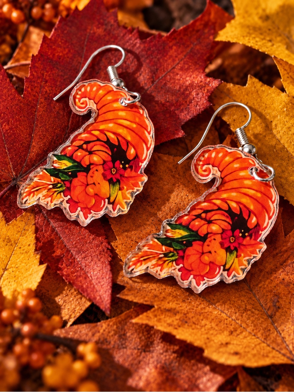 Autumn Cornucopia Floral Dangle Earrings
